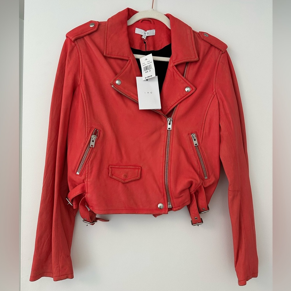 iro ashville coral pink leather jacket